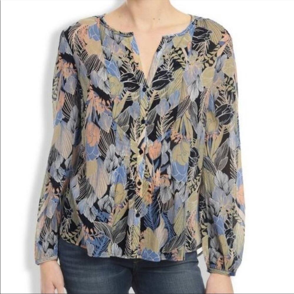 Lucky Brand | Floral Print Peasant Button Top Shirt Blouse Small Blue